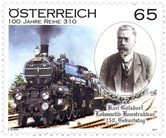 (2011) Nr. 2916 ** - Österreich - 150. Geburtstag von Karl Gölsdorf; 100 Jahre Baureihe 310