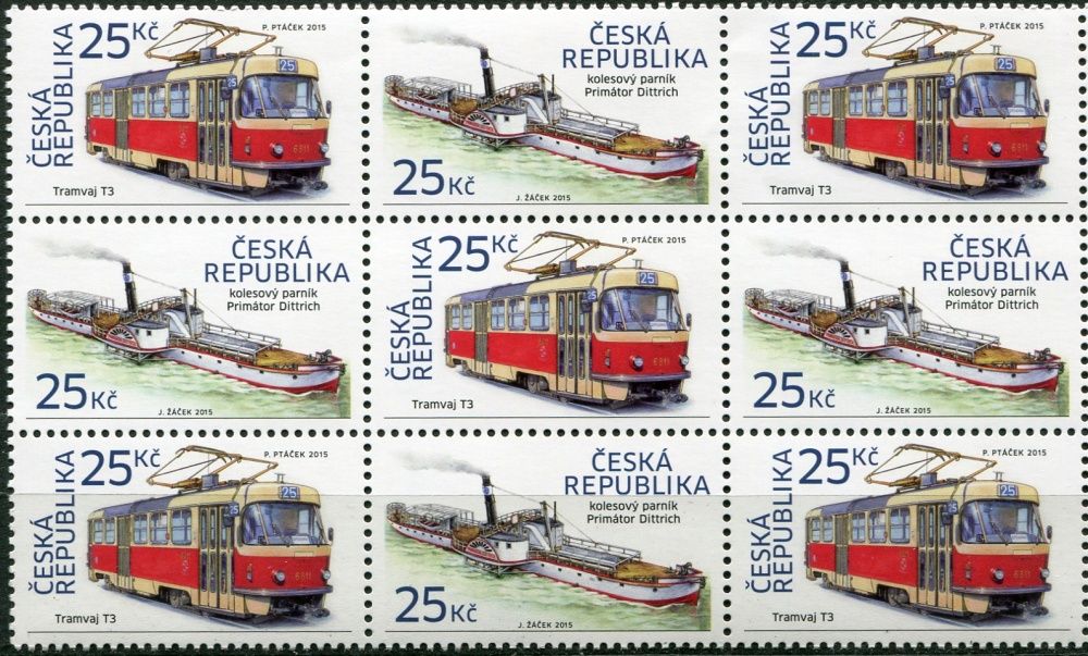 (2015) MiNr. 859 - 860 **, 9-er (2) - Tschechische Republik -Tram T3 + Raddampfer