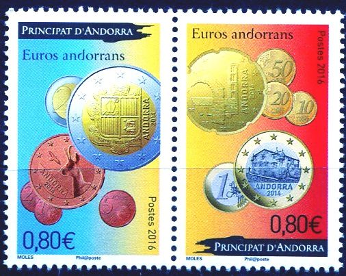 (2016) MiNr. 798 - 799 ** - Andora (Fr.) -  1 rok andorrské euromince