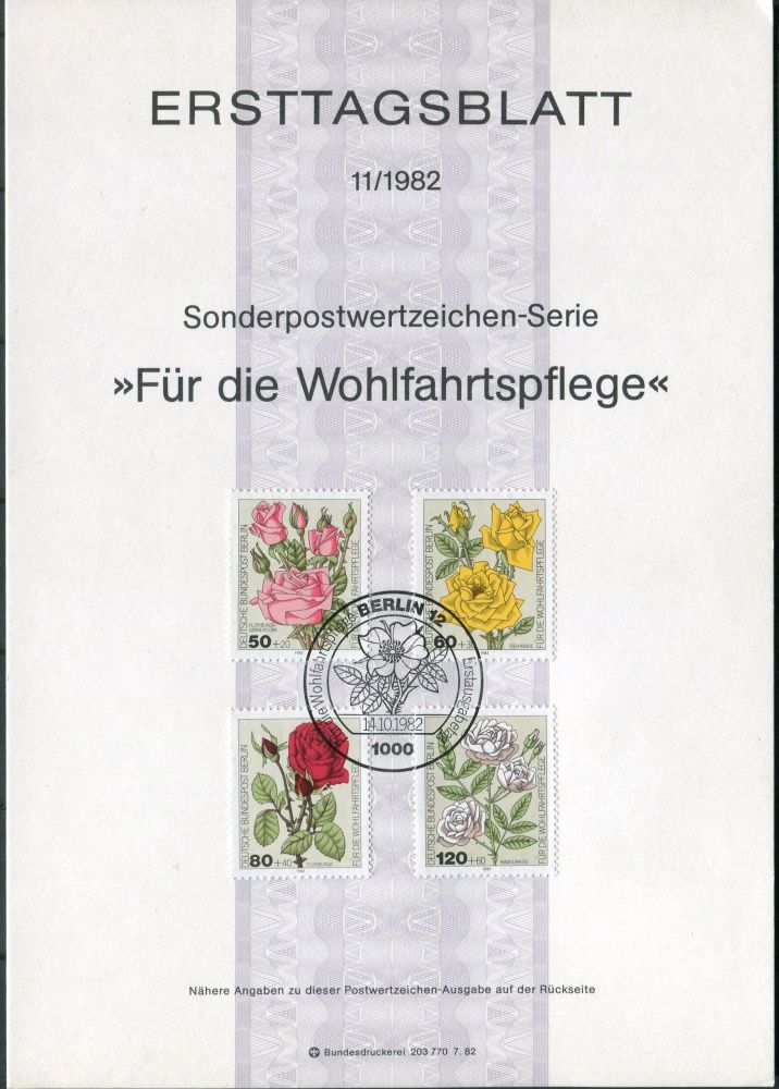 (1982) ETB 11/1982 - nálepní list - MiNr. 680 - 683 ** - Berlín - západní - růže