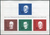 (1968) MiNr. 554 - 557 ** - Deutschland - BLOCK 4 - 1. Todestag von Konrad Adenauer (I)