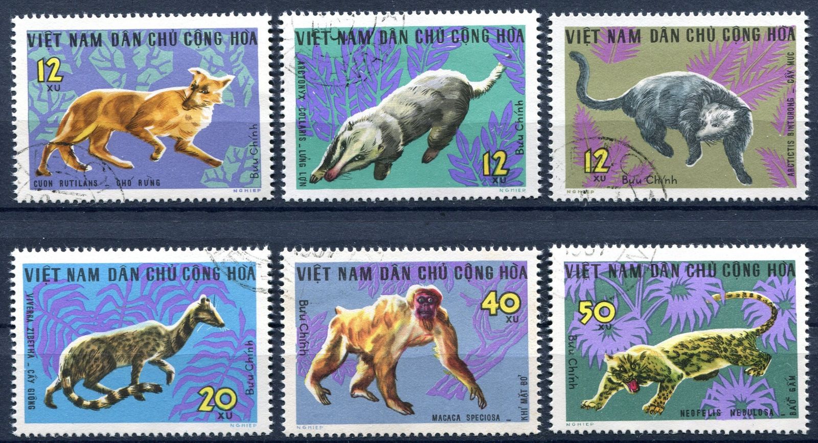 (1967) MiNr. 475 - 480 - O - Severní Vietnam - Divoká zvířata