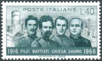 (1966) MiNr. 1218 ** - Italien - 50. Todestag von Cesare Battisti, Damiano Chiesa, Fabio Filzi und N