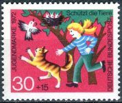 (1972) MiNr. 713 ** - Německo - dobré životní podmínky zvířat - Dívka chrání ptáky před kočkou