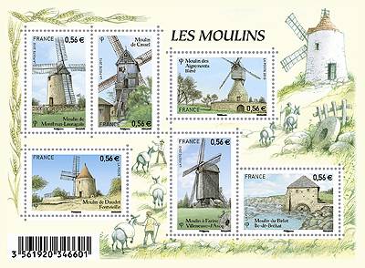 (2010) MiNr. 4939 - 4944 ** (Block 130) - Frankreich - Wasser und Windmühlen