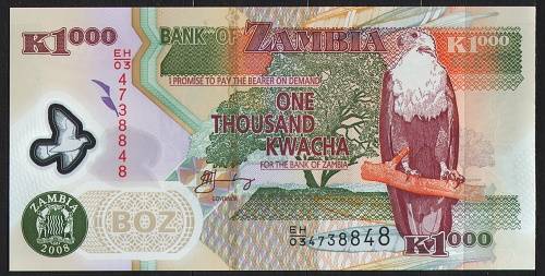 Sambia - (P45f) 1000 Kwacha (2008) - UNC Polymer