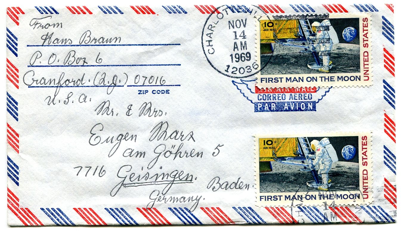 Let. dopis z USA do Německa - 2* známka - První muž na měsíci | www.tgw.cz