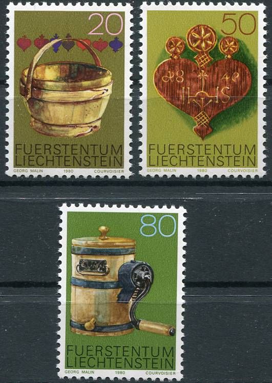 (1980) MiNr. 747 - 749 ** - Liechtenstein - Briefmarken: altes landwirtschaftliches Gerät