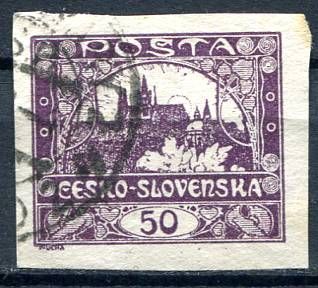 (1918) MiNr. 19 - O - Tschechoslowakei - Stempel: Hradčany 50 h - dunkelviolett