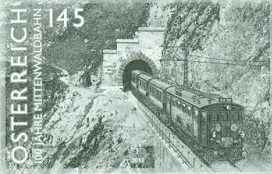 (2012) MiNr. 3020 - Österreich - schwarzdruck - Eisenbahnen (XVII): 100 Jahre Mittenwaldbahn