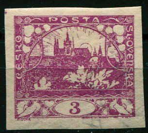 (1918) MiNr. 1 - O - Tschechoslowakei I. - Stempel: Hradčany 3 h - violett