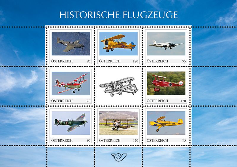 (2023) Rakousko - historická letadla (blok 8 zn.)
