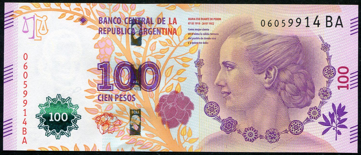 Argentina (P 358c) - 100 Pesos (2016) - UNC - Eva Peron pamětní