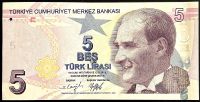 Turecko - (P 222f) 5 Lir (2022) - UNC