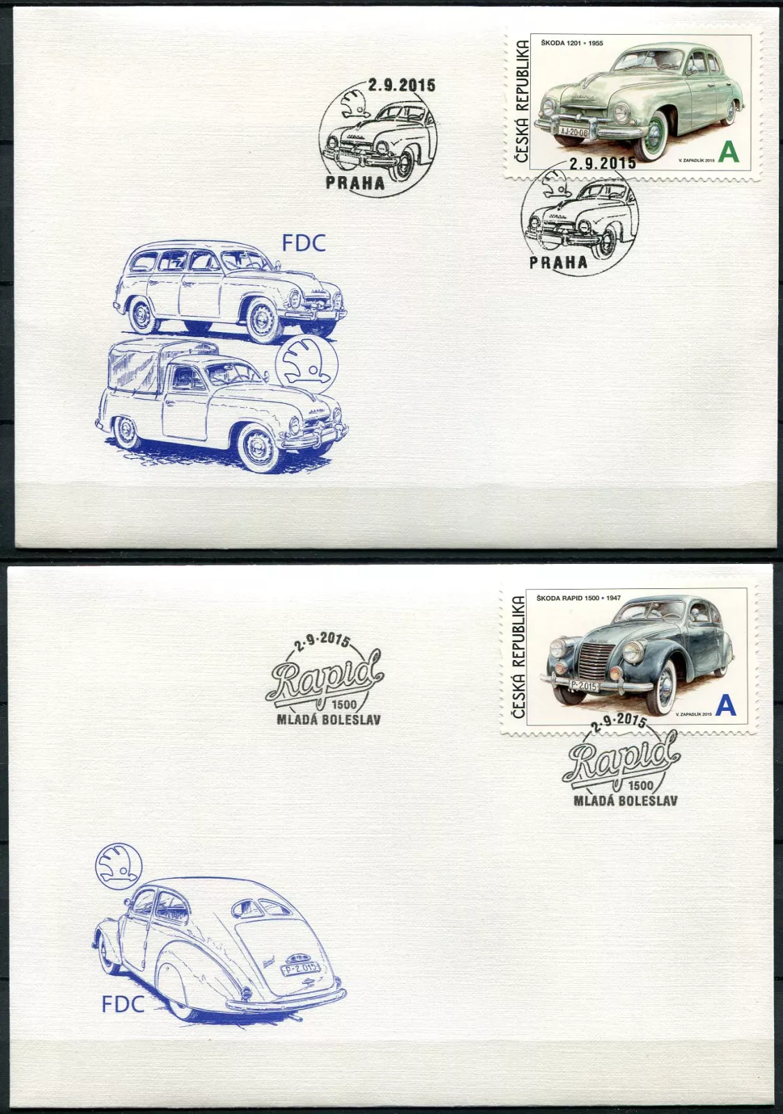 (2015) FDC 857 - 858 - Česká republika - Česká auta: Škoda