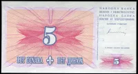 Bosna a Hercegovina (P 40) 5 DINARA (1994) - UNC- malé číslo