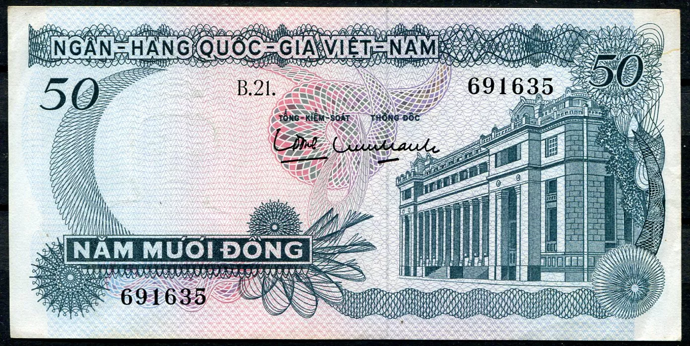 Südvietnam (P 25a) 50-Dong-Banknote (1969) 2/2