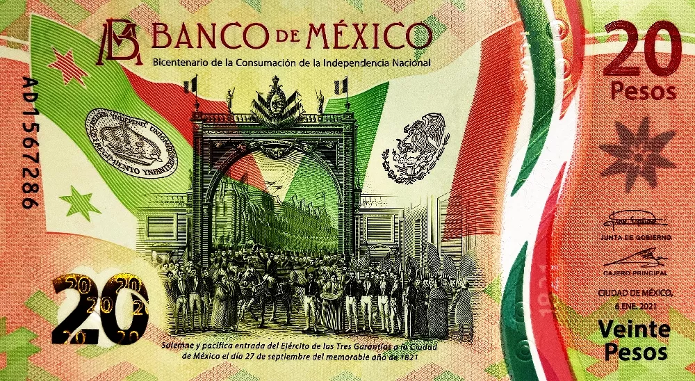 Mexiko (P 132a.1) 20 Pesos (6.1.2021) - UNC polymer