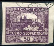 (1918) MiNr. 19 - O - Tschechoslowakei - Stempel: Hradčany 50 h - dunkelviolett