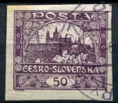 (1918) MiNr. 19 - O - Tschechoslowakei - Stempel: Hradčany 50 h - dunkelviolett
