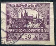 (1918) MiNr. 19 - O - Tschechoslowakei - Stempel: Hradčany 50 h - dunkelviolett