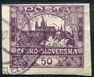 (1918) MiNr. 19 - O - Tschechoslowakei - Stempel: Hradčany 50 h - dunkelviolett