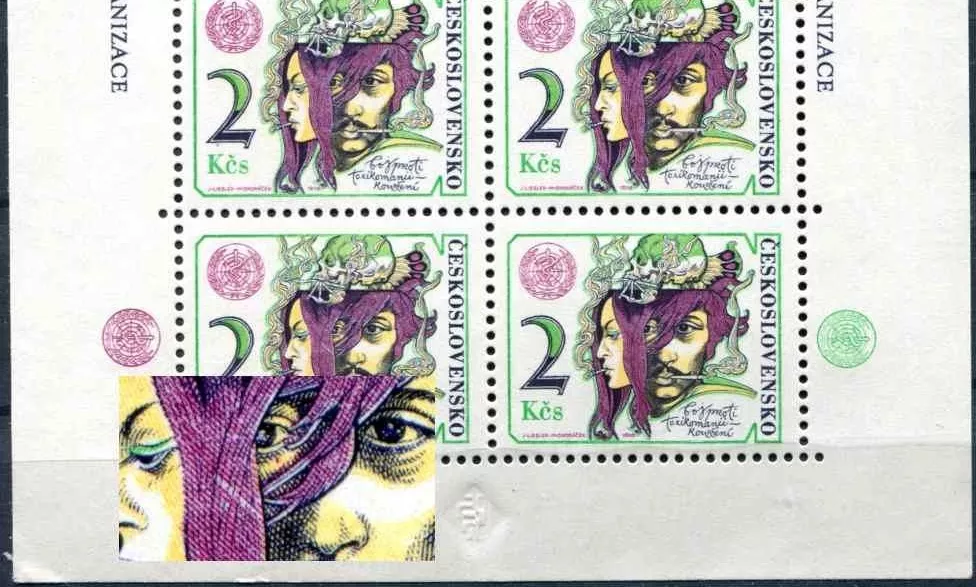 (1976) č. 2215 ** -4-bl - Československo - DV (zp:9) - fialový bod pod okem