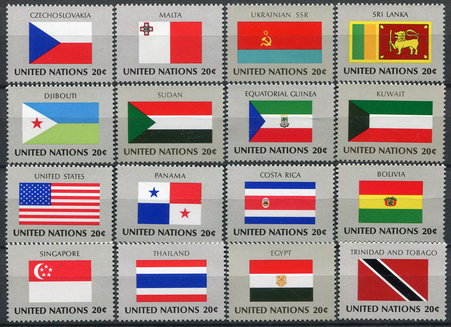 (1981) MiNr. 373 - 388 ** - OSN New York - Vlajky členských států OSN (II)