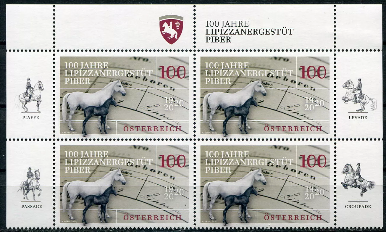 (2020) MiNr. 3542 ** (4-bl) - Rakousko - Lipicánský hřebčín Piber (Štýrsko)